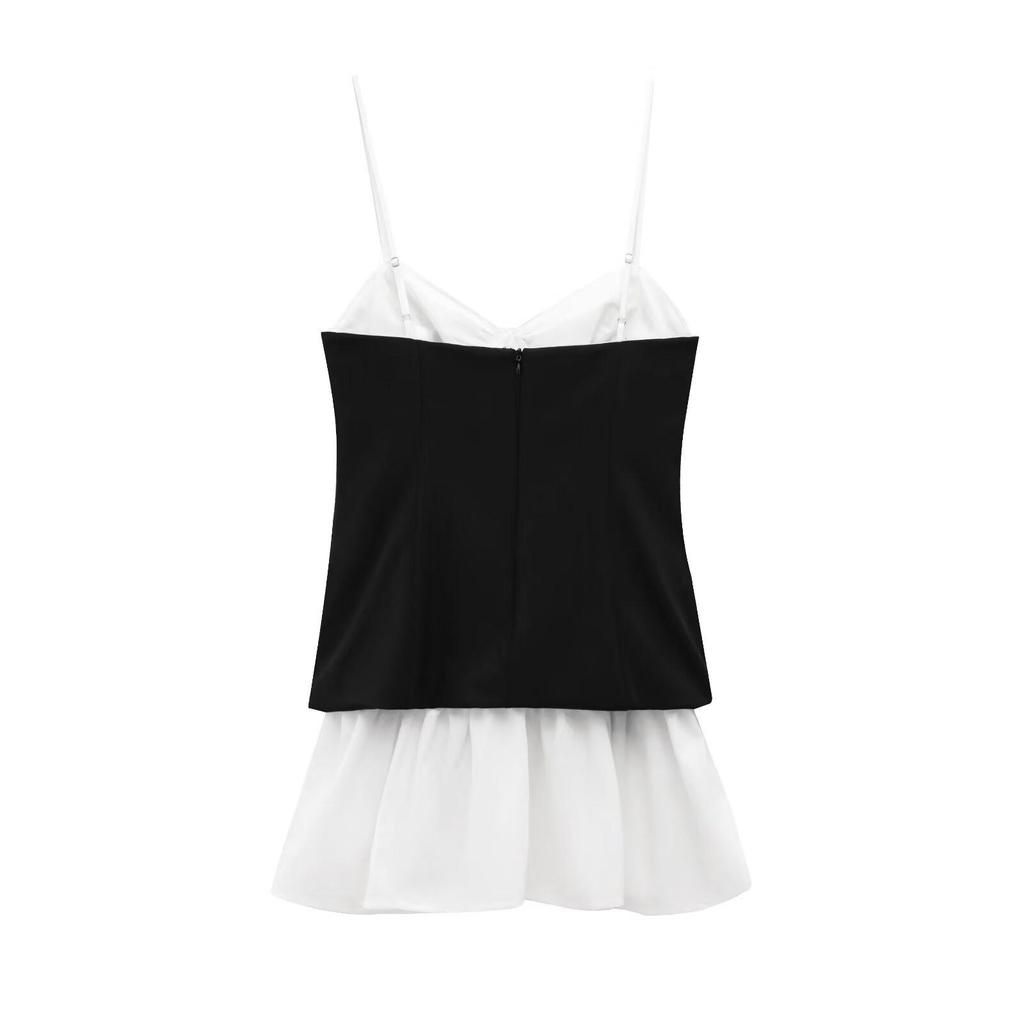 2025 Spring Women's European & American Style Poplin Patchwork Short Dress