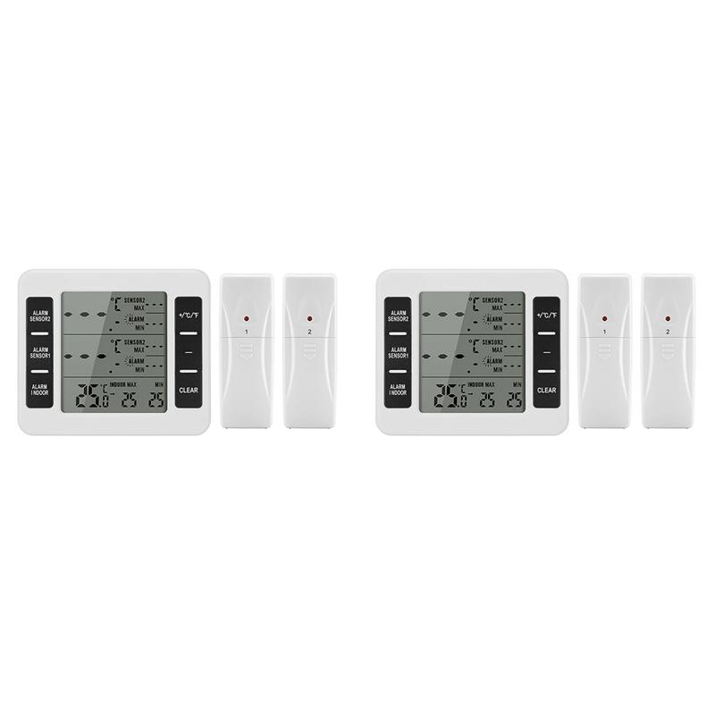 

Fresh 2Set Wireless Freezer Thermometer 2 Remote Sensors Alarm Low Temperature Refrigerator Thermometer Clock белый