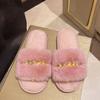 Comemore Plush Slippers Women Soft Black Faux Fur House Cotton Slides Woman Indoor Casual Flat Heel Fur Slippers Women Shoes