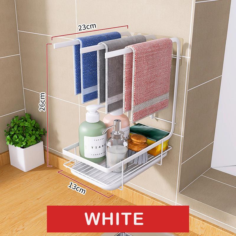 Kitchen Dishcloth Storage Rack Rag Holder Dish Brush Drying Hanger with Removable Drain Pan Dishwashing Cloth Sink Drain Rack