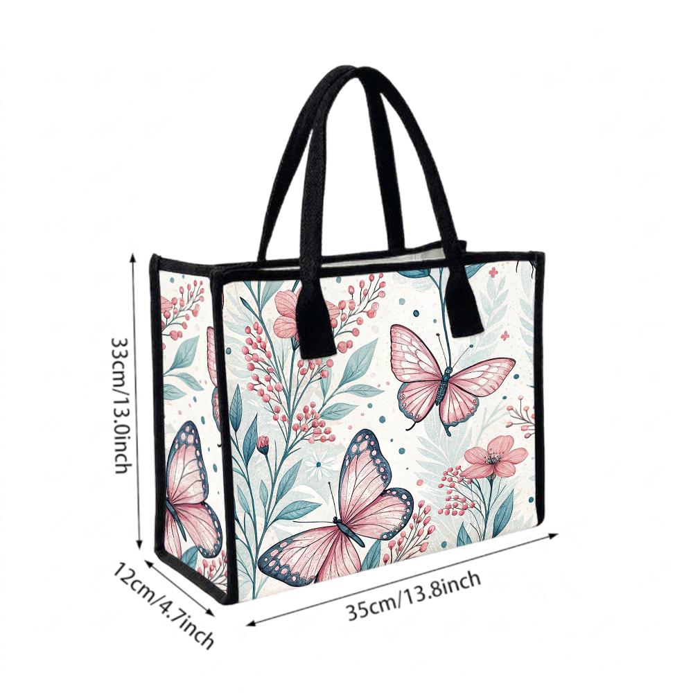 Butterfly Floral Print Tote Bag Fashion Casual Handbag for Daily Shopping Travel Women Portable Lightweight Shoulder Bag