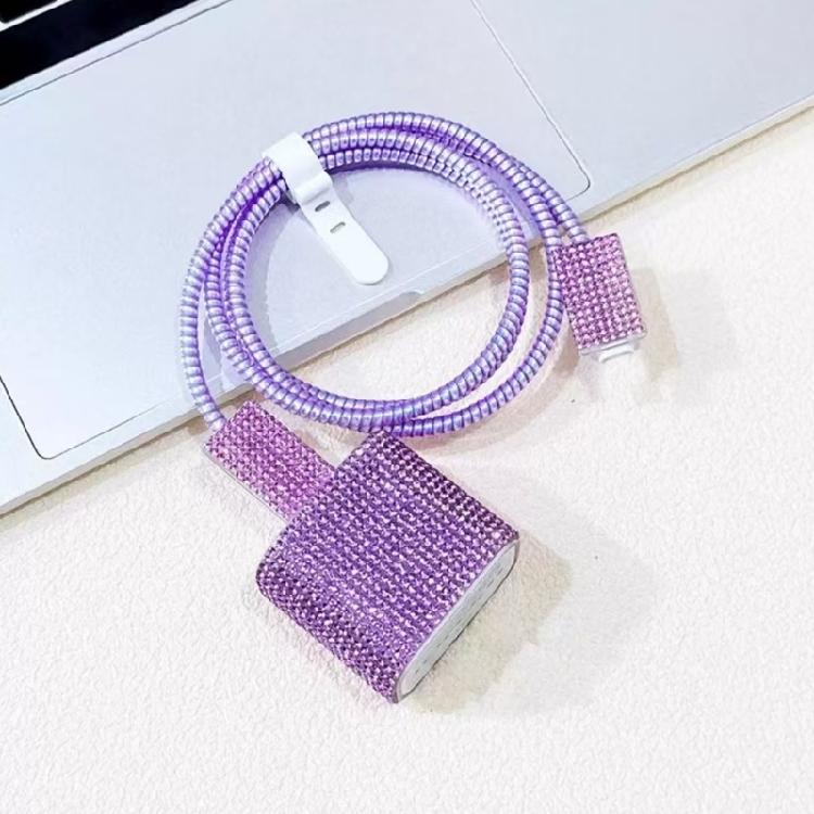 Glittering Rhinestones Charging Protections Case Featuring Soft TPU Shell And Practical Cable Saver For Charging Devices