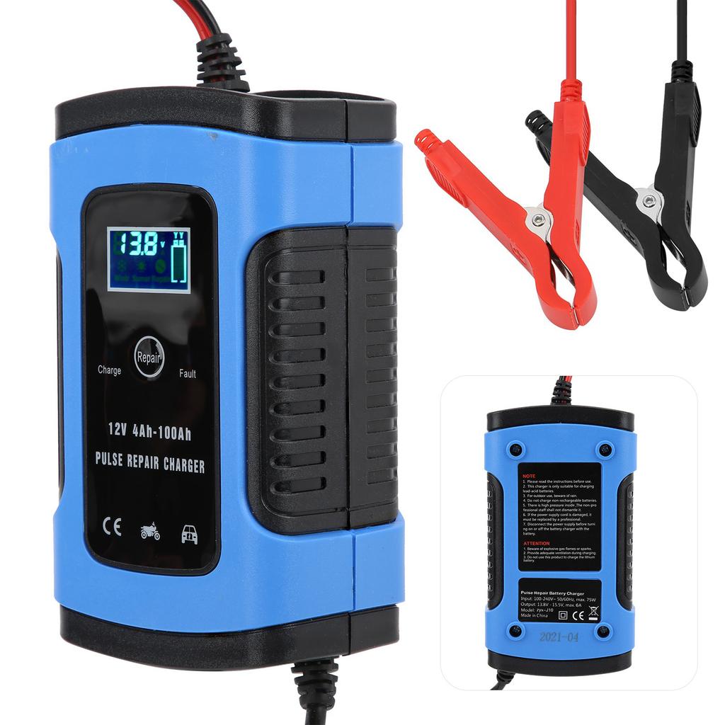 Motorcycle Battery Charger 12V 6A Digital Display Intelligent Repair Tool 100‑240VUS Plug