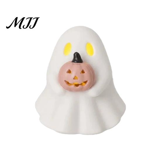 Non Scary Halloween Decoration Ghost Decoration, Light Up Cute Spooky Figurine with Pink Room Decor Pumpkin/Lantern for Table Tiered Tray Fireplace