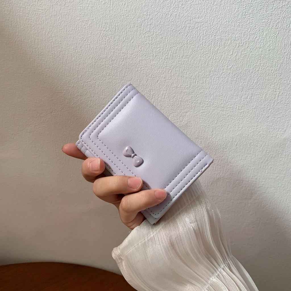 Cute Bow Trifold Women's Wallet Portable Wallet Ultra-thin Coin Purse Ladies Clutch Card Holder Compact PU Leather Money Bag