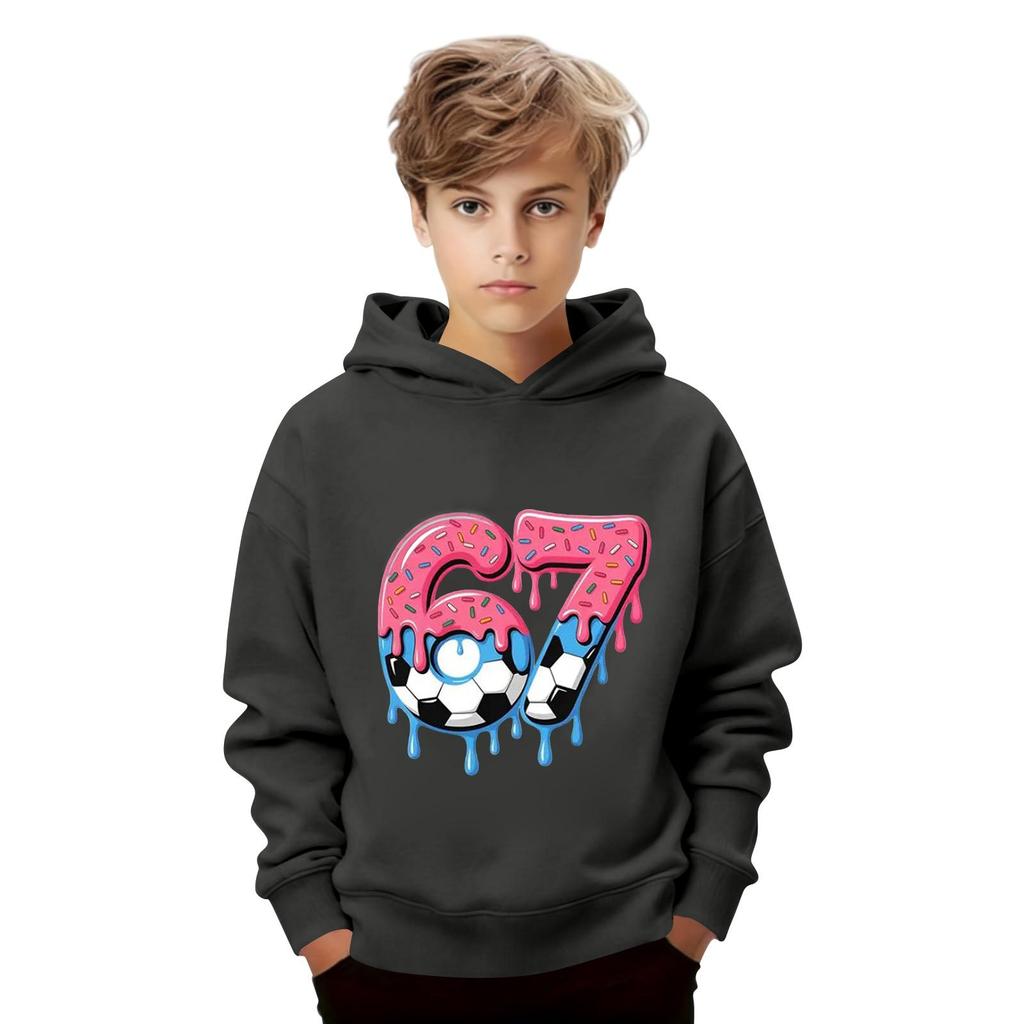 Kids' Long Sleeve Loose Pullover Letter Print Drawstring Hooded Sweatshirt