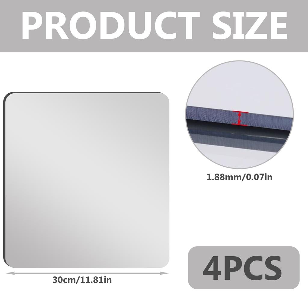 Pack of 4 Self Adhesive Acrylic Mirror Tiles DIY Wall Mirror for Bathroom Decorative Mirror Easy Installation Decors