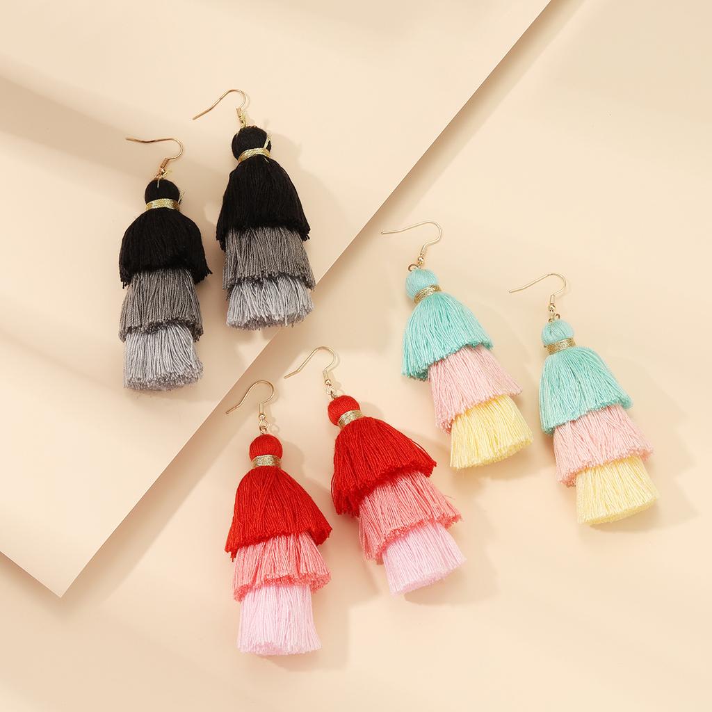 European and American Personality Exaggerated Jewelry Tower Shape Gradual Change Color Fringed Earrings Combination Set Wish Retro Earrings