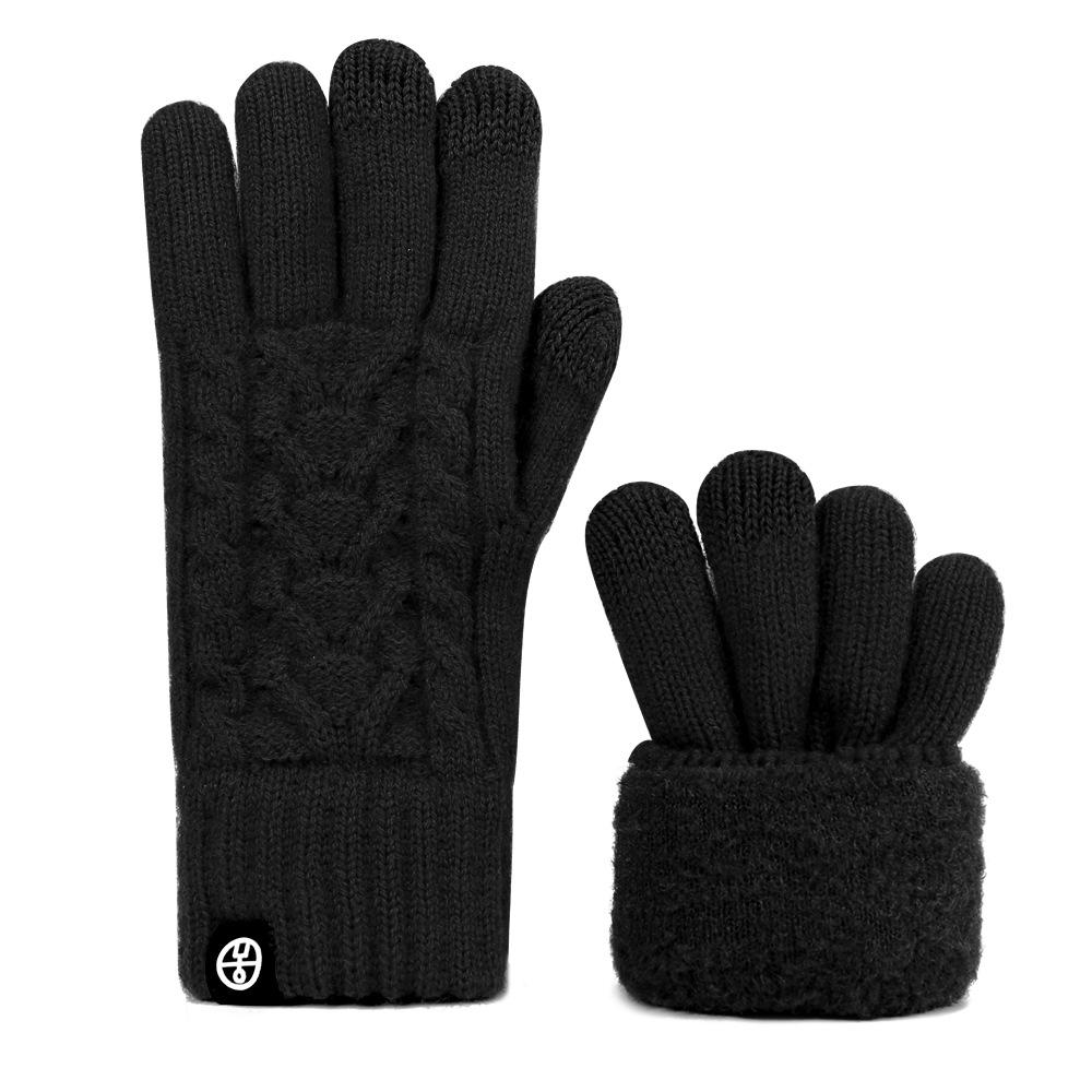 Double Layer Thickened Knitted Gloves for Winter Warm and Cold  Plus Velvet Northeast Outdoor Riding Solid Color Touch Screen Wool Gloves