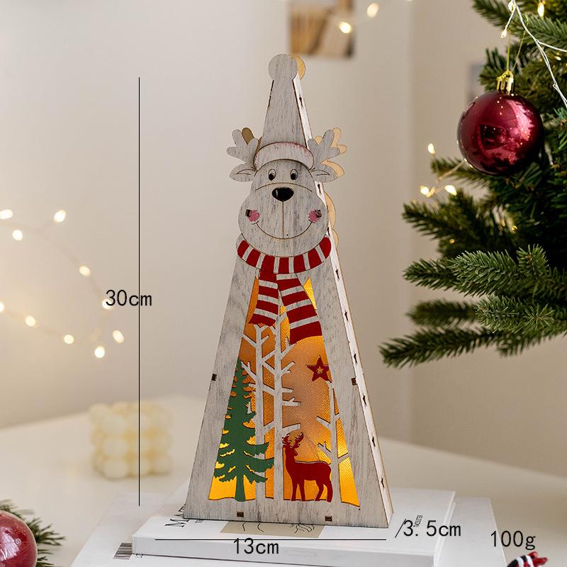 Christmas Decorations DIY Handmade House Luminous Wooden Ornaments Christmas Tree Snowman Atmosphere Pendant Send Light String