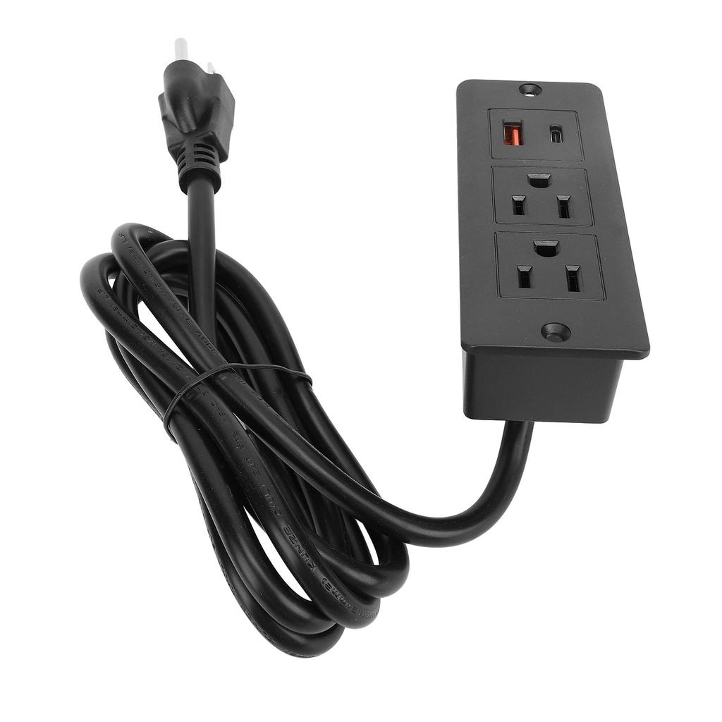Recessed Power Strip 2 Outlets 1 USB C 1 USB A Ports Fast Charging Desk Outlet with 1.5m Cord for Furniture 12A