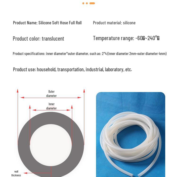 Translucent High-Temperature Silicone Rubber Hose - Heat-resistant, Elastic, Whole Roll, 4-Point & 6-Point Sizes