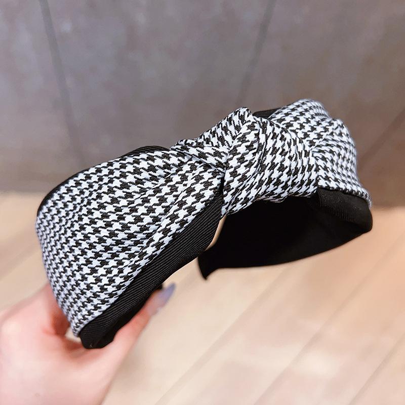 Wide Women Top Bow Knotted Hairbands Classic Plaid Headbands for Adult Daily Headwears Hair Hoop Accessories