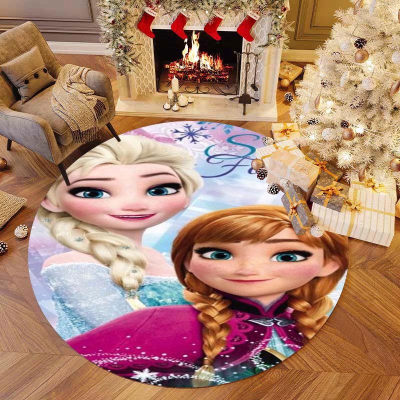 Anna and Elsa Print Round Rug, Suitable for Decorating Living Rooms, Bedrooms, Tables, Chairs, Sofas, Etc.