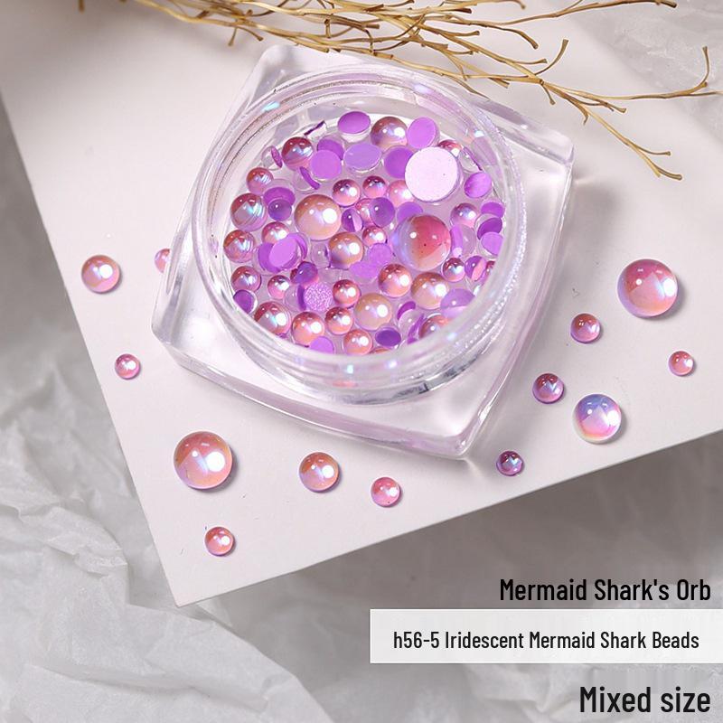 Mermaid Pearl Aurora Nail Rhinestones: Candy Color Crystal Bubble Beads for Nail Art Decor (Flat Bottom)