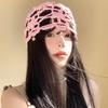 Women's Spring and Summer New Hand Woven Hollowed Head Hat Breathable Hook Flower Pearl Pendant Small Pull Head Hat