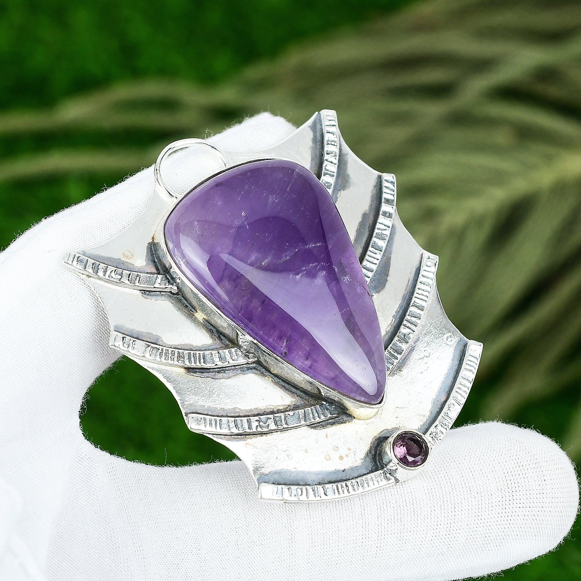 

Подарок для нее Ювелирная подвеска из стерлингового серебра 925 пробы с натуральным звездчатым аметистом