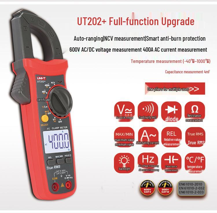 Uni-T Digital Clamp Meter & Multimeter AC/DC Series: UT201+, UT203+, UT200+ High-Precision Ammeter