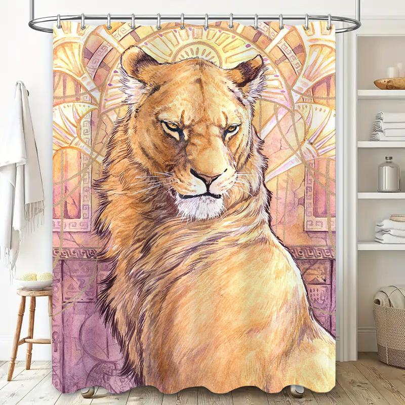 Luxury Lion Printed Shower Curtain Waterproof Fabric For Bathroom Decor Home Decoration Ideas Multicolor Customizable Size Avail