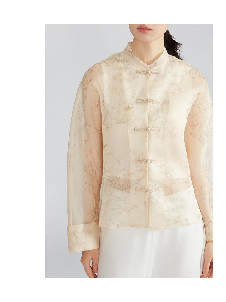 100% Maulbeerseide Jacquard Strickjacke Mantel - Französischer Stil Sommer Oberbekleidung