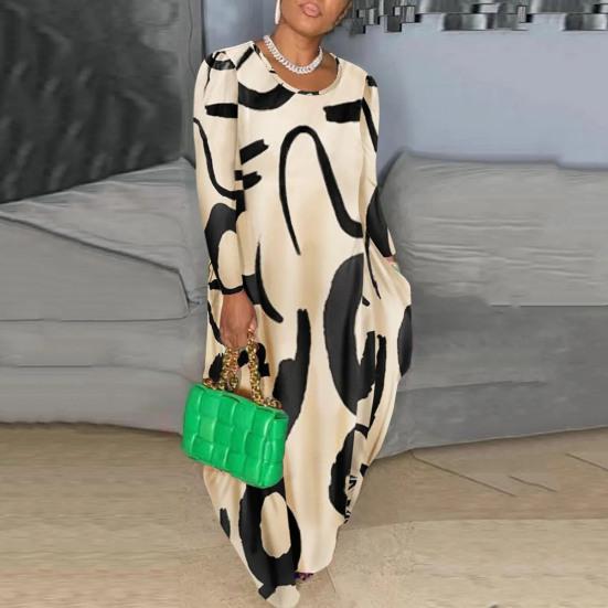 

Длинное платье Популярное удобное платье с круглым вырезом и принтом Повседневное платье макси с геометрическим узором Платье для отдыха Уличная одежда