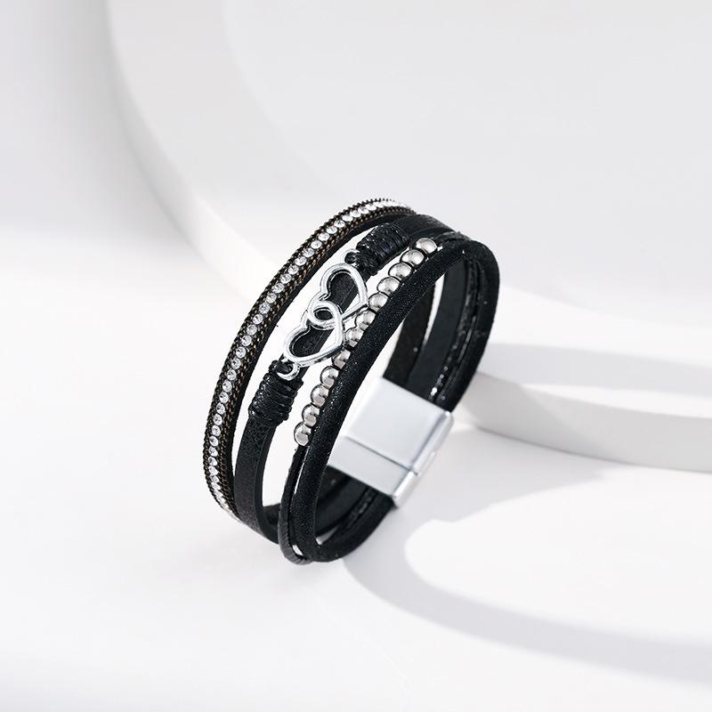 Multi Layer Leather Bracelet for Women Heart Accessories  Stylish Ladies Hand Jewelry Gift