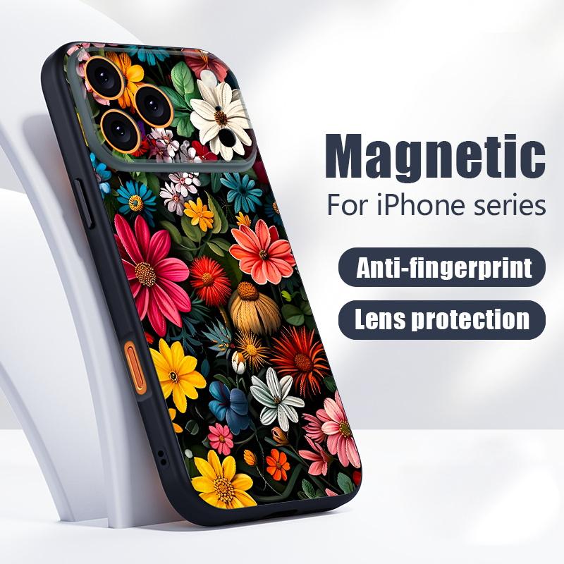Colorful Flowers Pattern Case For iPhone 17 Pro Max iPhone 16 15 14 13 Pro Max Magnetic For Magsafe Hybrid TPU+PC Matte Cover