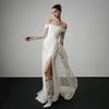 Französisches langärmeliges leichtes Spitzenhochzeitskleid Braut 1011 neues One-Shoulder Retro Mori Türgarn Fischschwanzkleid Rock