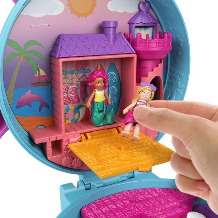 Polly Pocket - Coffret la plage du dauphin, avec Polly et sirène, 5 surprises et 13 accessoires - Mini-poupée - Dès 4 ans