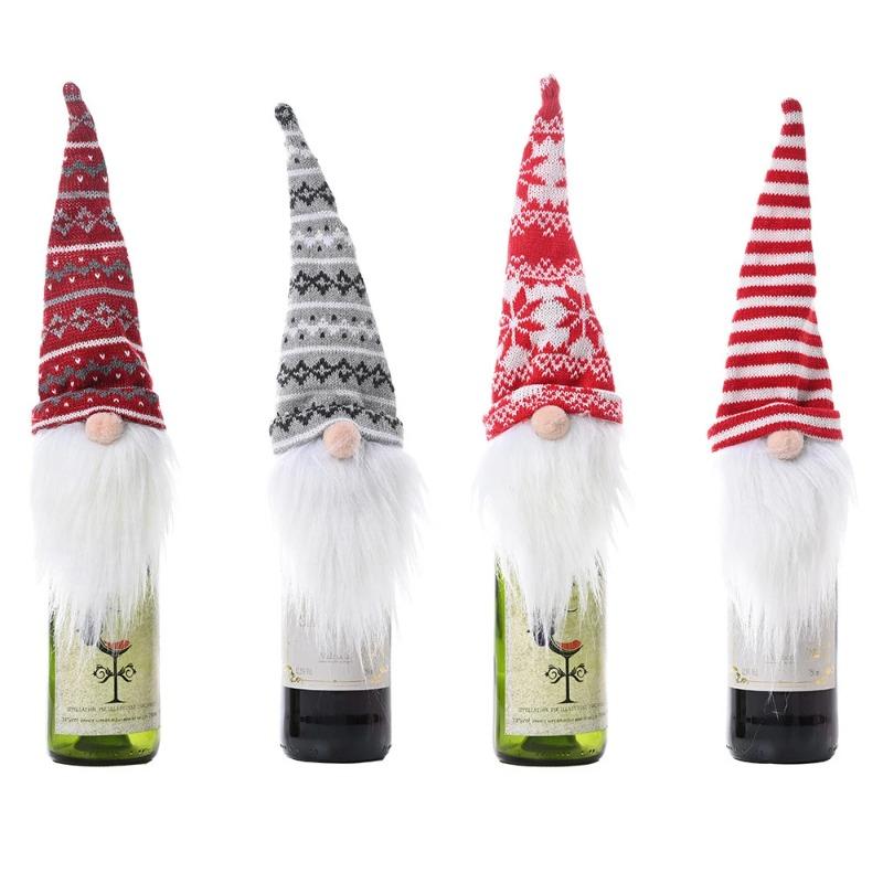 Housse de Bouteille de Vin de Noël Père Noël Poupée Sans Visage Housse de Bouteille de Champagne Décorations Fournitures Fête de Noël Nouvel An