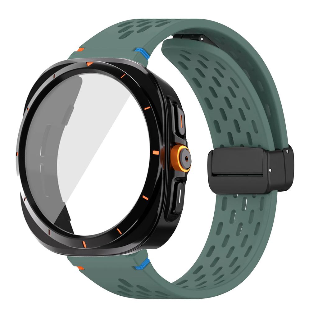 For Samsung Galaxy Watch 7 6 40mm 44mm Silicone Magneti Buckle Band +Change To Case Tempered Glass Full Protective Cover Bumper
