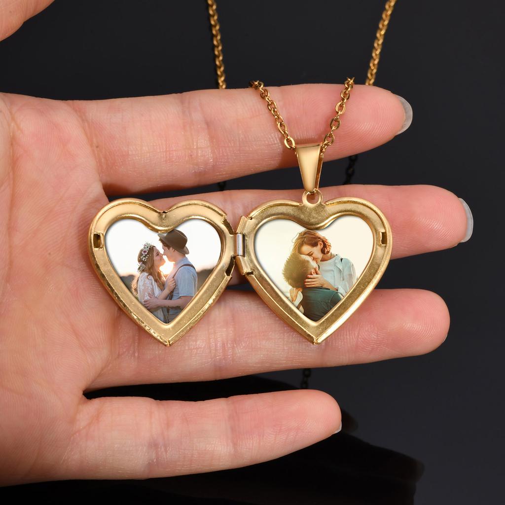 Heart Locket Necklace For Women Stainless Steel Jewelry Custom Photo Frame Memory Love Pendant For Valentine's Day Gift