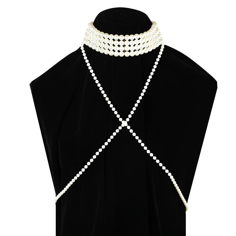 Bijoux de gilet en perles vintage tendance, chaîne d'épaule, accessoires de robe de mariée, collier de perles fait à la main, chaîne de corps en perles