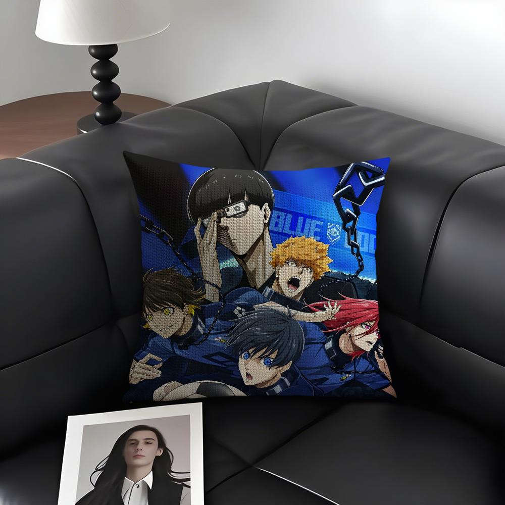 BBlue LockK Anime Cushion Cover Natural Linen Organic Fabric DoubleSided Printing Sofa Home Decor Gift Pillow Case