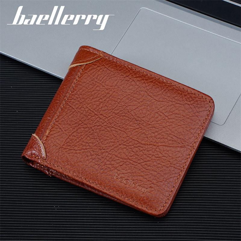 Baellerry Vintage Design Genuine Leather Short Wallets for Men Business ID Card Holder Cash Money Bags Purse