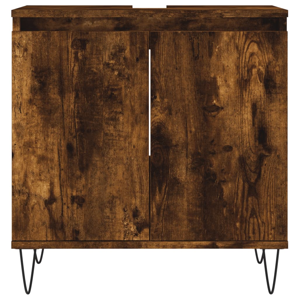 3 Piece Bathroom Furniture Set Smoked Oak Wood Based Material
