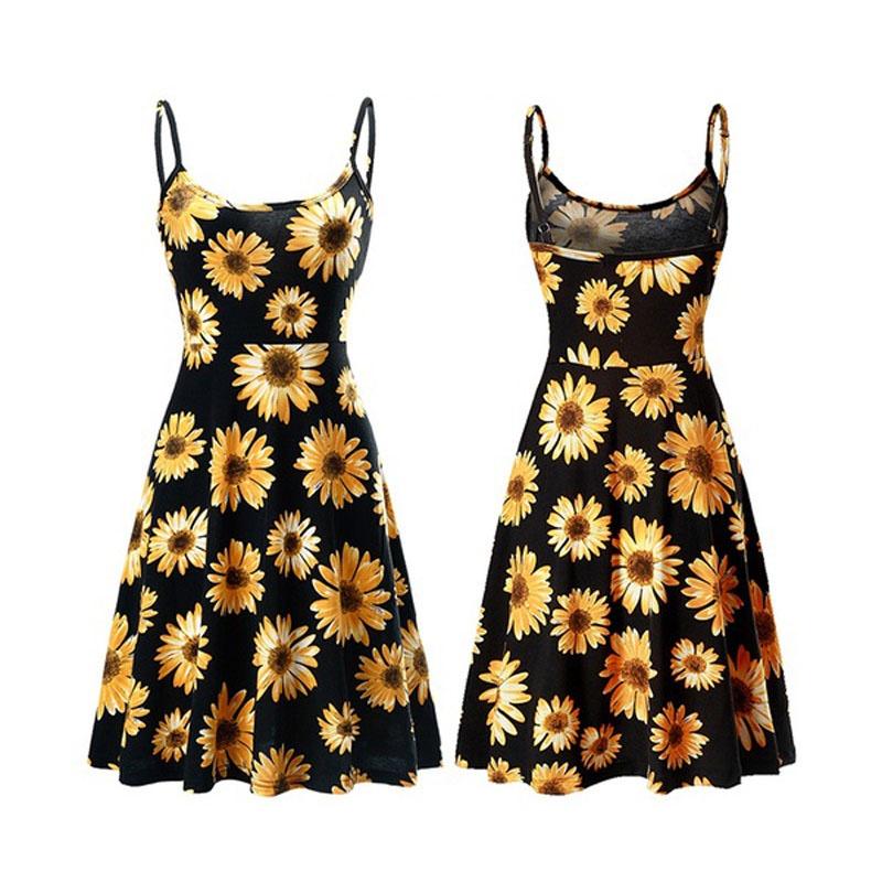 Fuerfits Women's Casual Beach Summer Sleeveless Adjustable Strappy Floral Dress With Premium Quality Comfort
