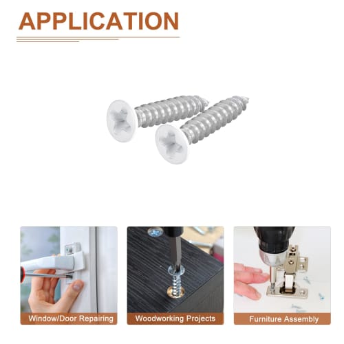 DTGN 25pcs ST3 x 15mm Flat Head Wood Screws, 304 Stainless Steel White Cross Head Self-Adhesive Screws - Ideal for Woodworking and Furniture