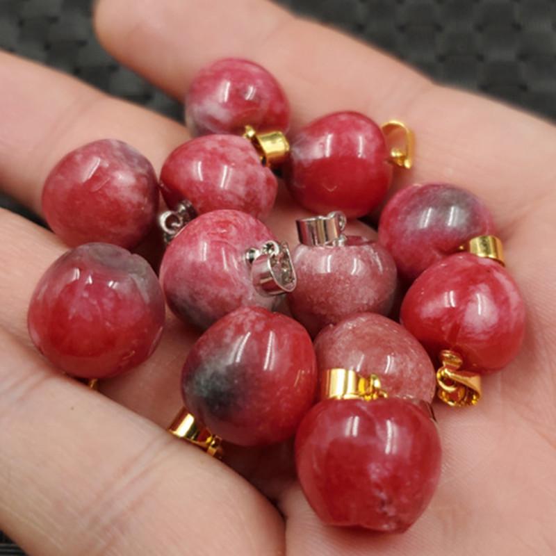 Peach Blossom Pink Quartzite Jade Apple Pendant Necklace Gold Clasp ~11*13mm