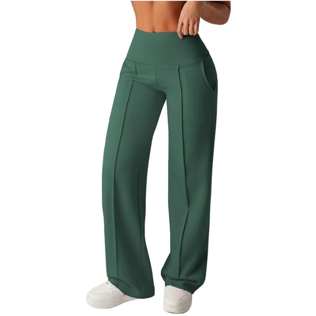 Women’s Wide Leg High Waist Yoga Pants with Seam and Pockets for Casual Workout or Daily Wear