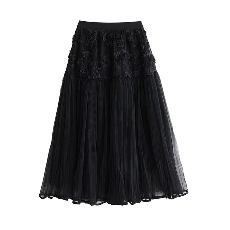 

XITAO Flower Patchwork Lace Elastic Waist Skirt ZMY1142 One Size чёрный