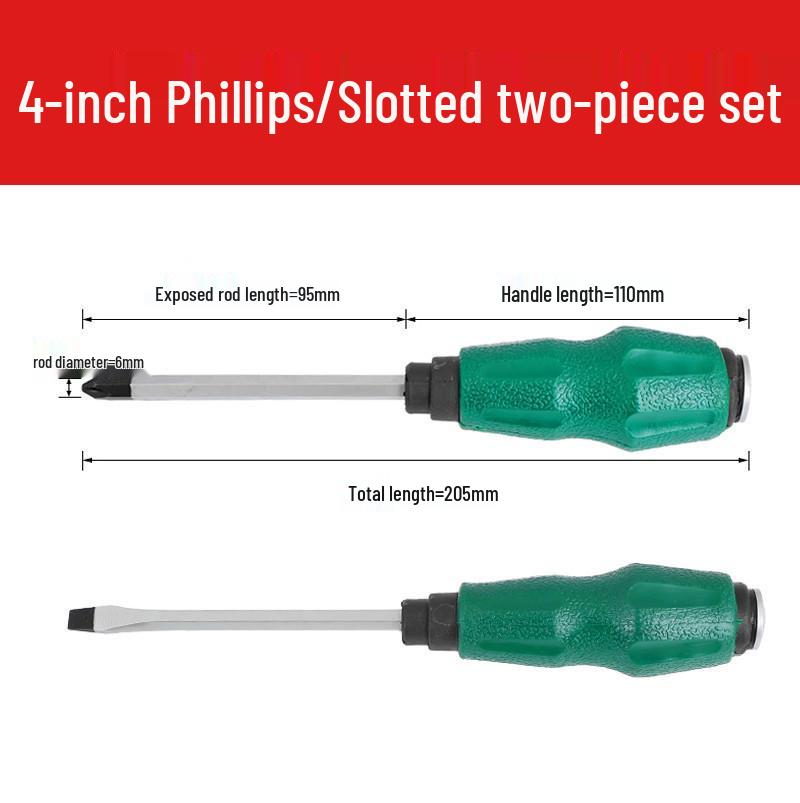 High-Hardness Chrome Vanadium Steel Through-Tang Slotted & Phillips Screwdriver - Hammer-Friendly Hand Tool.
