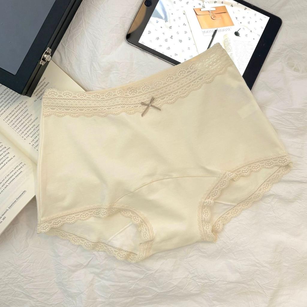 Ladies' Spring and Autumn Retro Pure Cotton Soft and Comfortable 10A Antibacterial Extended Mid Waisted Briefs