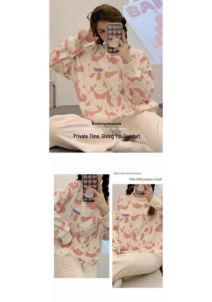 Petite Women's Coral Fleece Pajamas for Outdoor Wear, Cute Flannel Home Set, 2024 Autumn/Winter Collection