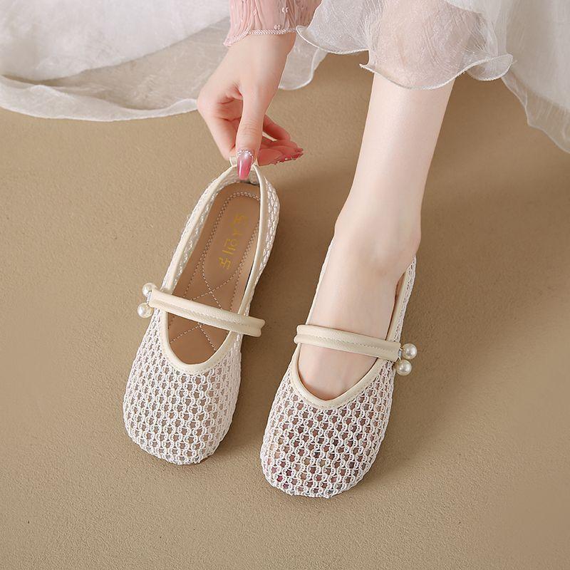 

Fashion Women Mary Jane Shoes 2025 Summer Mesh Breathable Comfortable Casual Shoes Hollow Out French Dress Pearl Fashion Women s Shoes 35