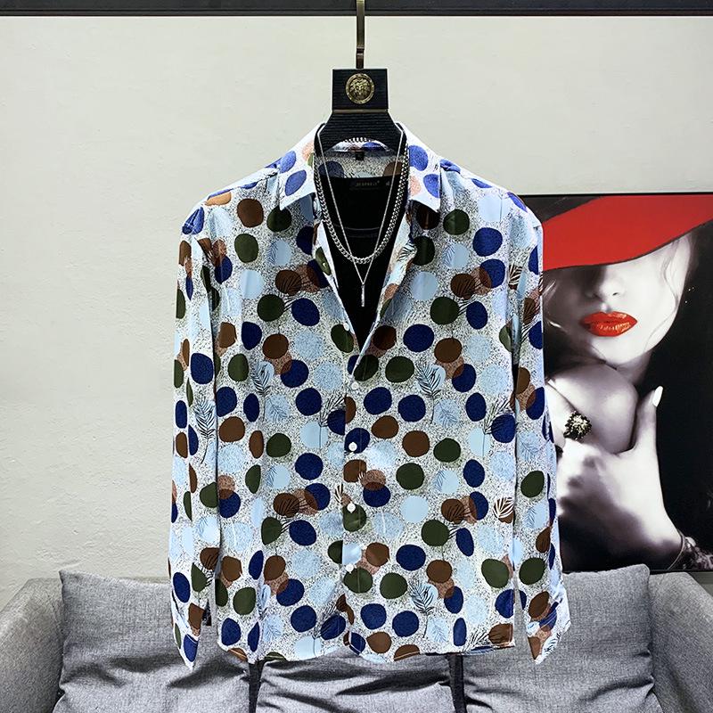 Unisex Retro Polka Dot Long-Sleeve Shirt with Pointy Collar – Versatile, Loose Fit, Hong Kong Autumn Style