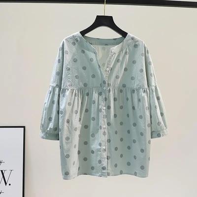 Damen Sommer Rundhals Siebenviertelärmel Lose Bluse Baumwolle Bequeme Einfache Pendlerbluse