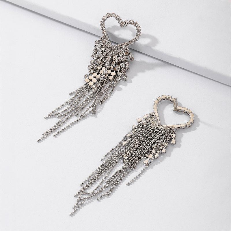 Серебряные серьги-гвоздики с длинной бахромой, украшенные бриллиантами, персонализированные серьги