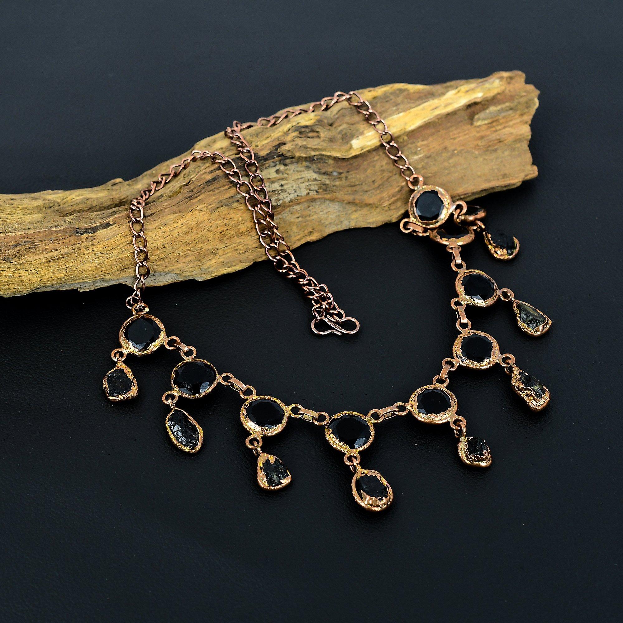 

Ожерелье из черной шпинели и черного турмалина, ювелирное изделие из гальванизированной медью с драгоценными камнями, украшение ручной работы, для подарка на годовщину