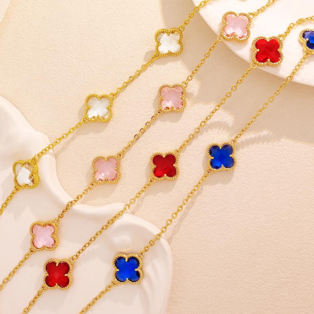 Fashion Lucky Clover Necklace Titanium Steel Necklace Sweater Chain Double-sided Necklace Accessories for Women